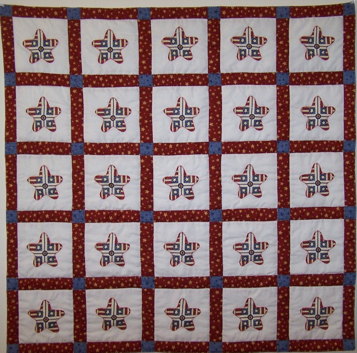 Americana Stars and Stripes Appliqued Quilt